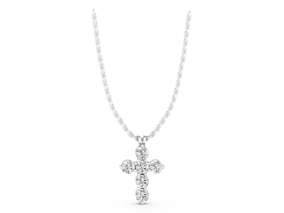 Round Diamond Prong Set Cross Pendant White gold