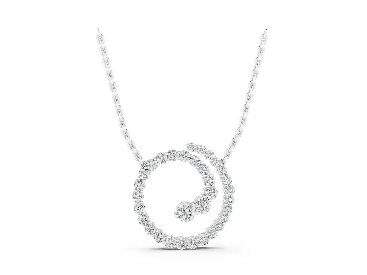Round Diamond Spiral Pendant with Prong Setting White gold