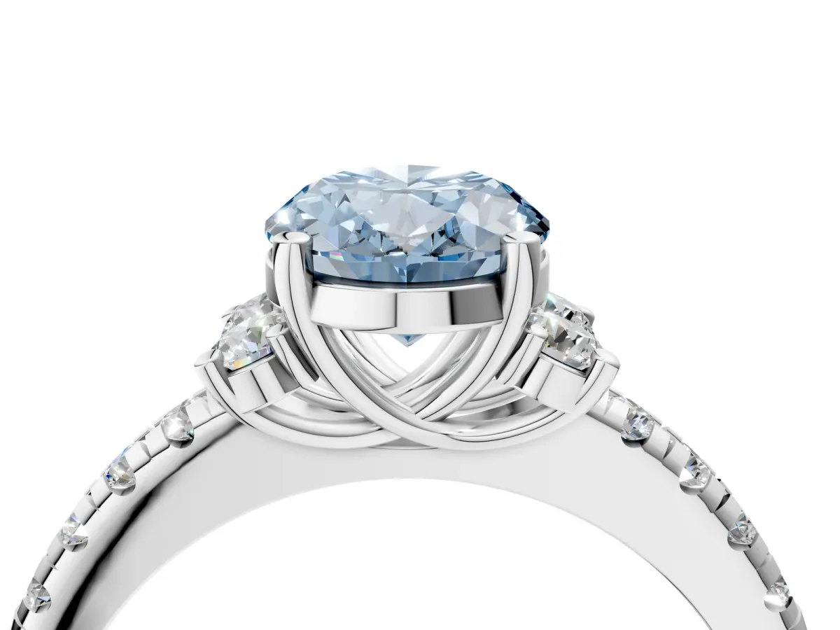 Fancy Blue Oval Cut Diamond Three-Stone Pave Band with Four-Prong Setting Silver