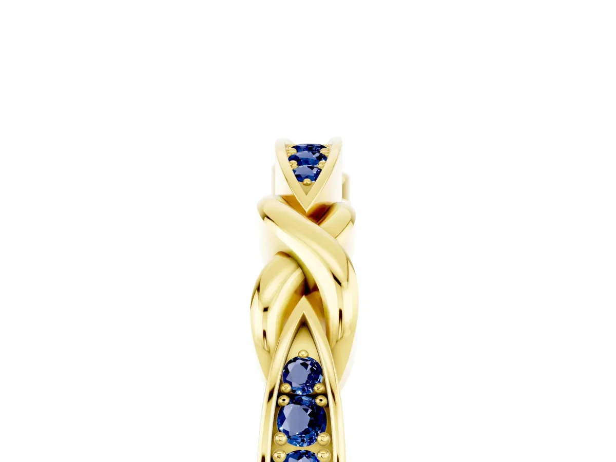Twisted Marquise Blue Sapphire Pavé Band with Shared Prong Setting Yellow gold