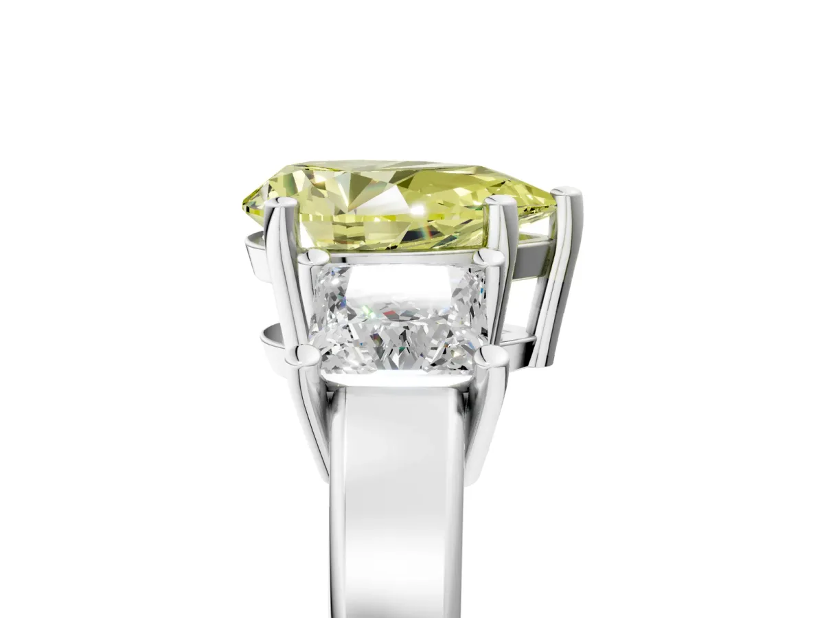 Fancy Yellow Three-Stone Pear Cut Cut Solitaire Ring with Prong Setting White gold