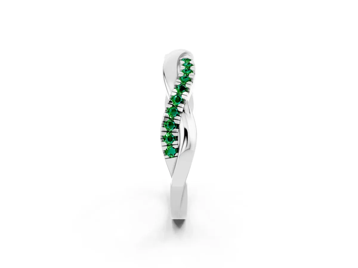 Round Emerald Twisted Infinity Band with Prong Setting Silver