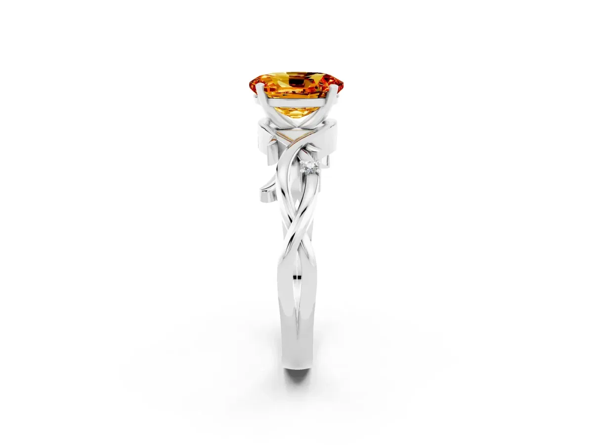Oval Cut Citrine Solitaire Ring with Twisted Band and Prong Setting Silver