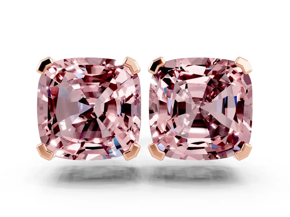 Cushion Cut Morganite Stud Earrings Rose gold