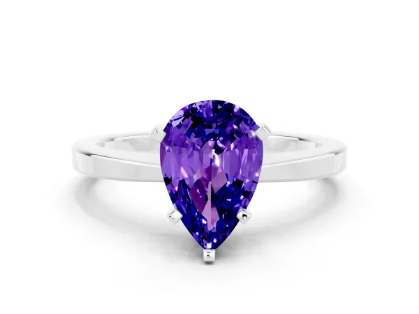 Pear Cut Tanzanite Solitaire Engagement Ring with Classic Band and Four-Prong Setting Platinum