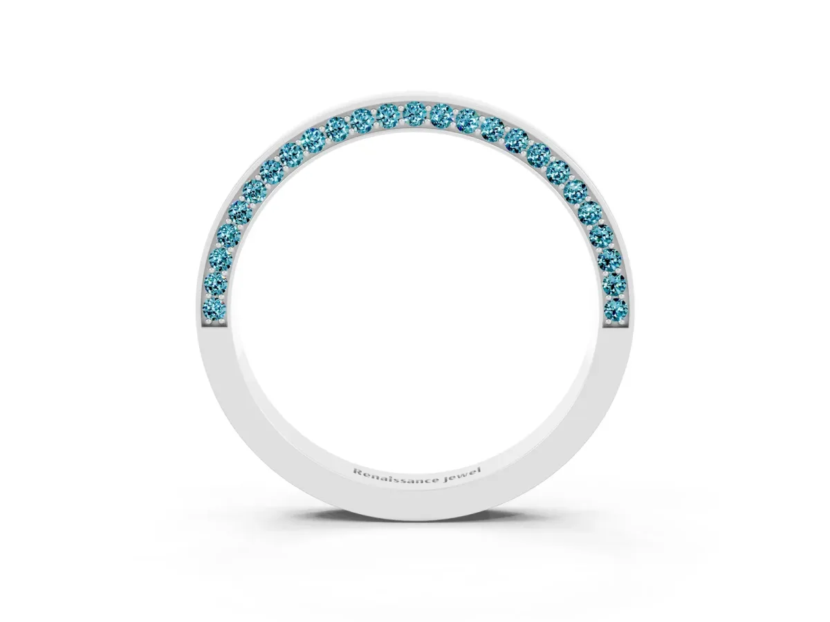 Pavé Round Blue Topaz Channel Set Band Platinum