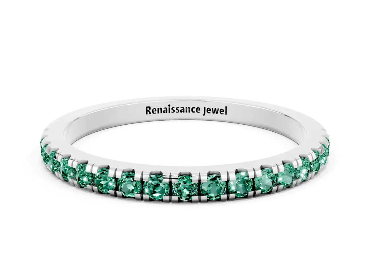 Pavé Round Green Sapphire Half Eternity Band with Shared Prong Setting Platinum