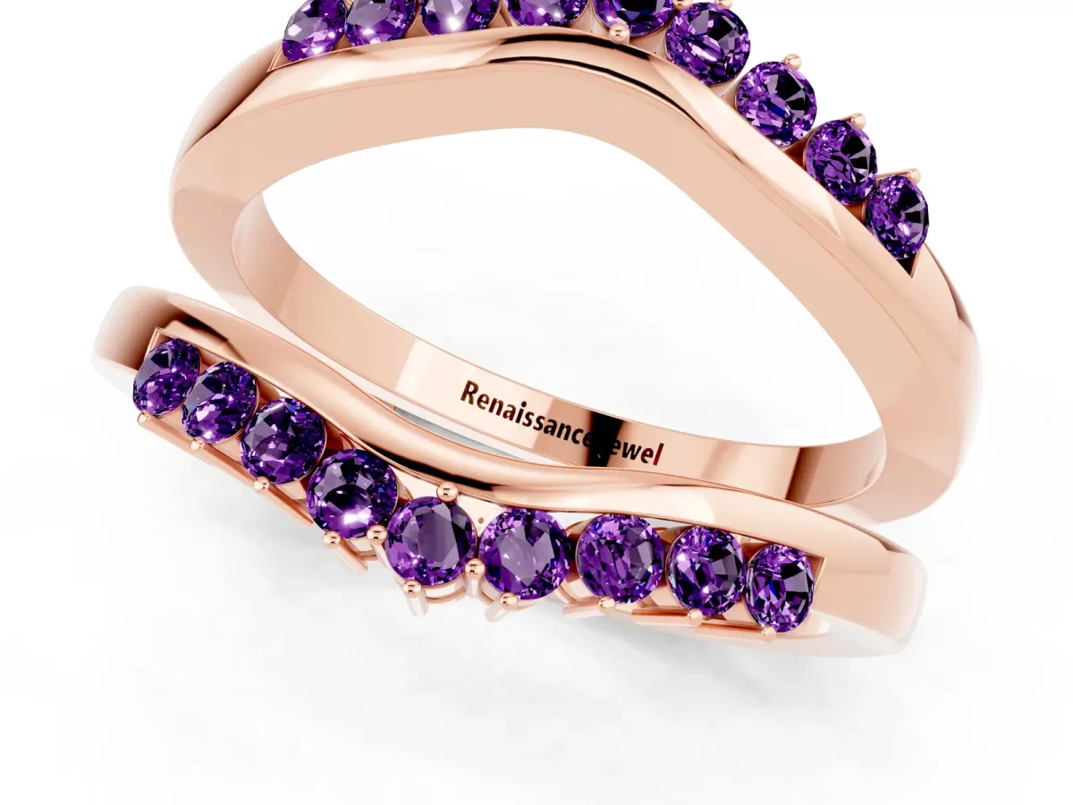 Round Amethyst Chevron Contour Band with Prong Setting Rose gold