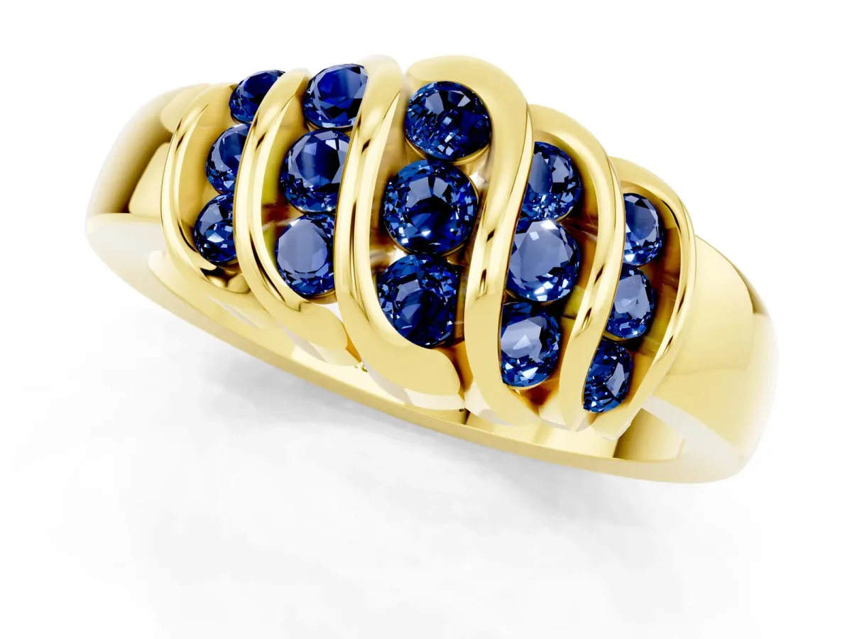 Round Blue Sapphire Multi-Row Crossover Band Yellow gold