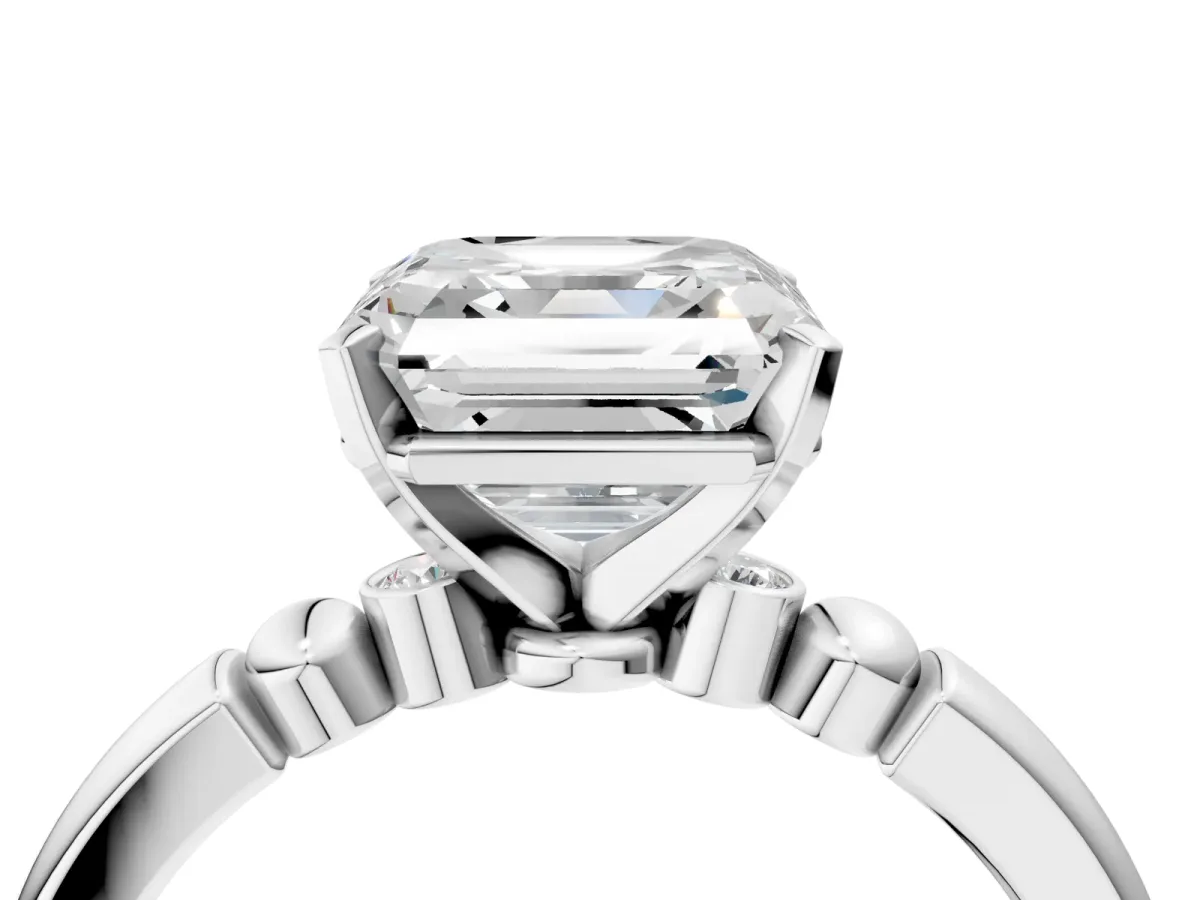 Asscher Cut Solitaire Beaded Band with Four-Prong Setting Platinum