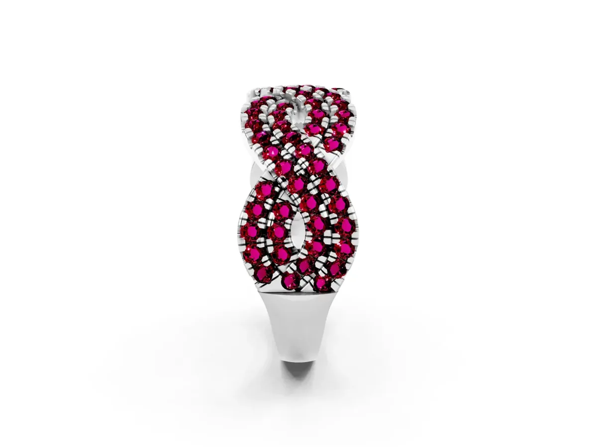 Pavé Round Garnet Infinity Twist Band with Shared Prong Setting Silver