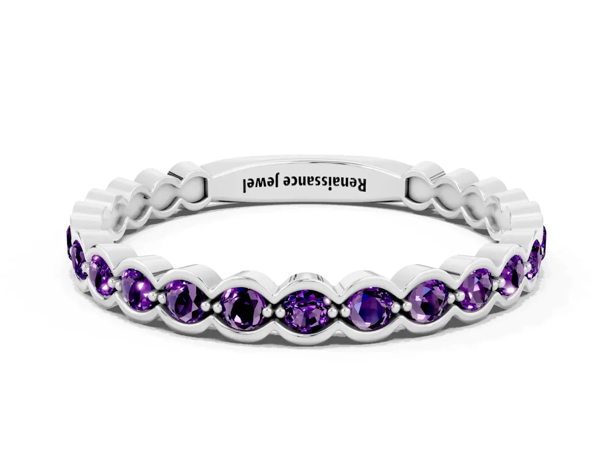 Round Amethyst Bezel Set Eternity Band Platinum
