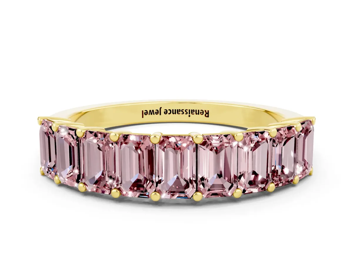 Emerald Cut Morganite Prong-Set Eternity Band Yellow gold