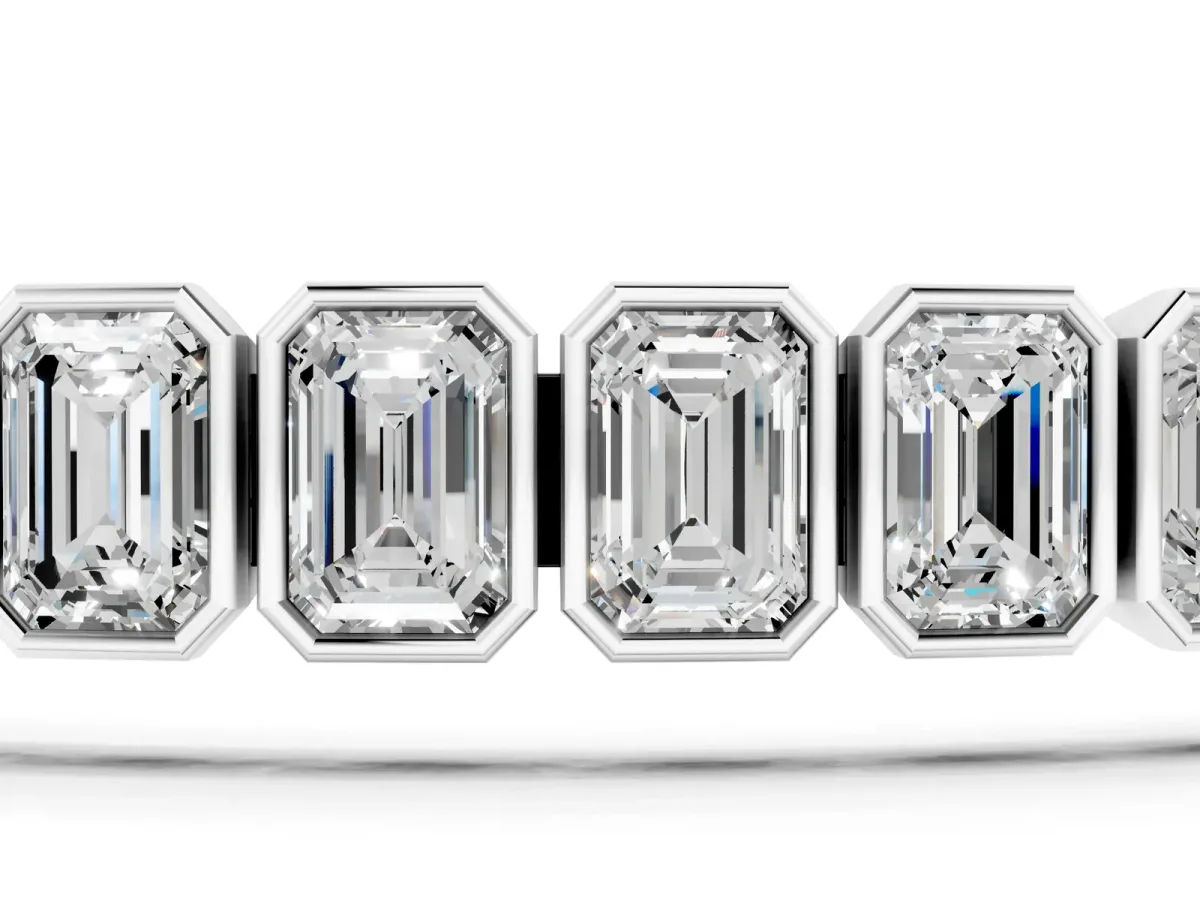 Emerald Cut Diamond Tennis Bracelet with Bezel Setting Silver