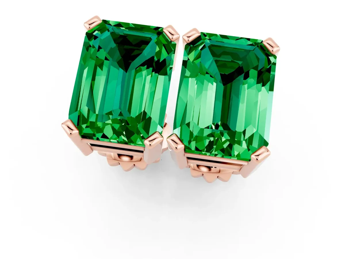 Emerald Cut Emerald Stud Earrings Rose gold