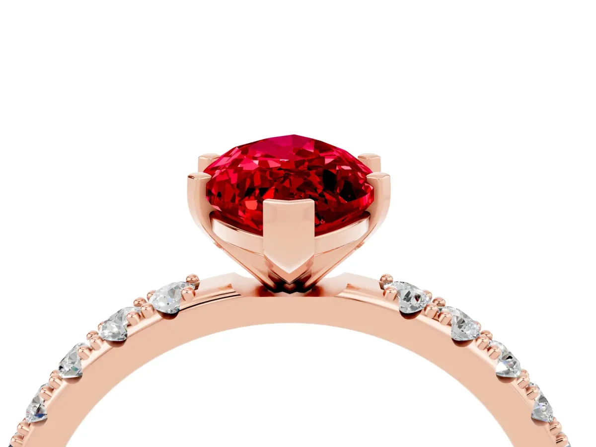Marquise Cut Ruby Solitaire Pavé Band with Four-Prong Setting Rose gold