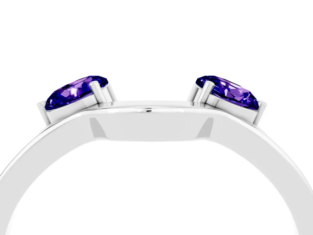 Dual Round Tanzanite Open Band Ring with Prong Setting Silver