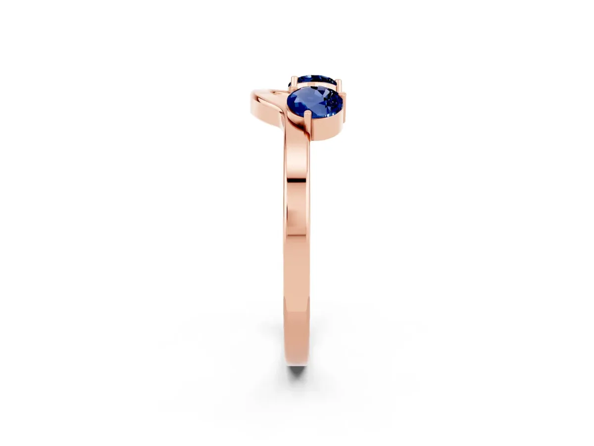 Dual Round Blue Sapphire Open Band Ring with Prong Setting Rose gold