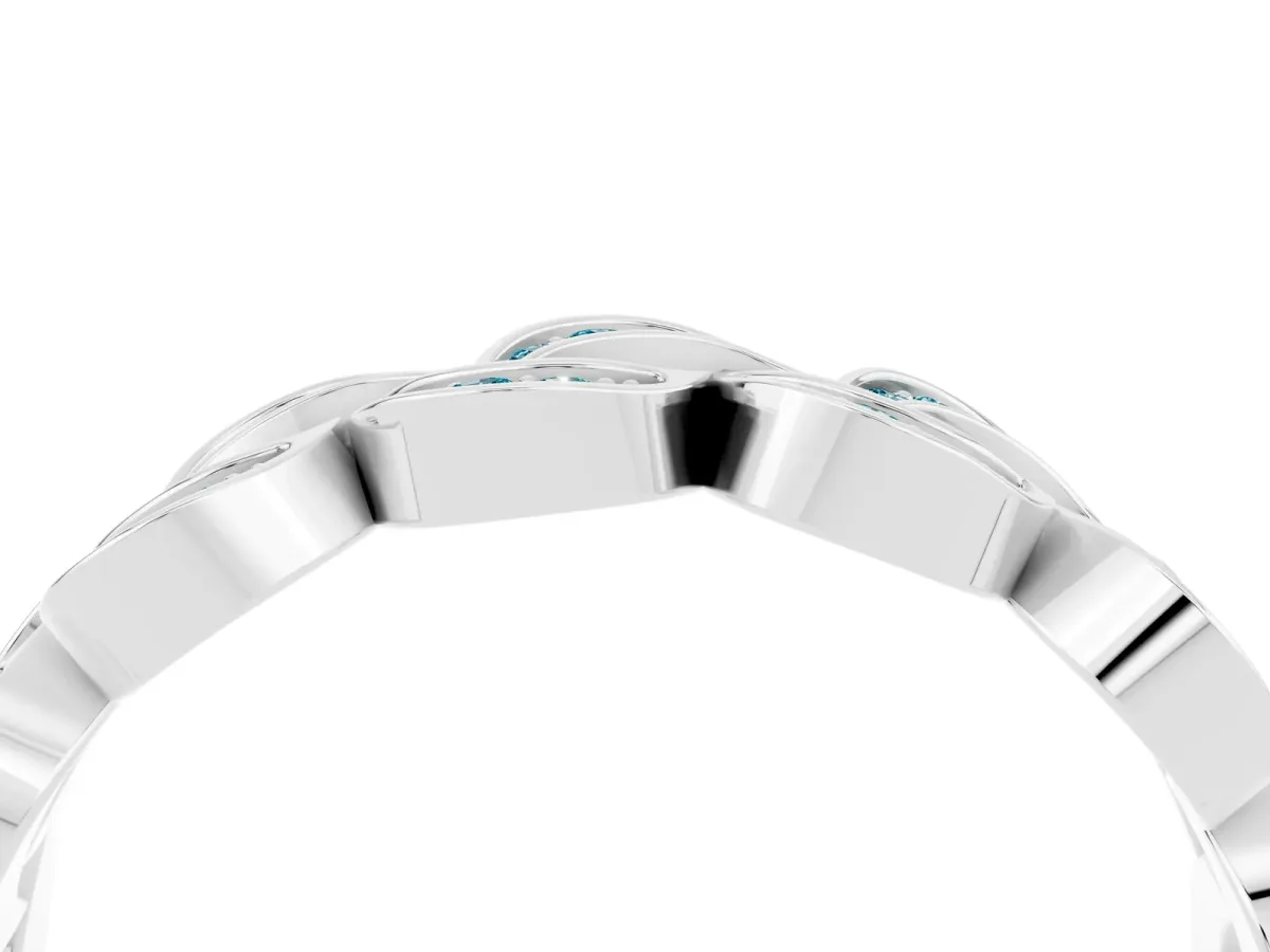 Pavé Round Blue Topaz Interlocking Eternity Band with Bezel Prong Setting Platinum
