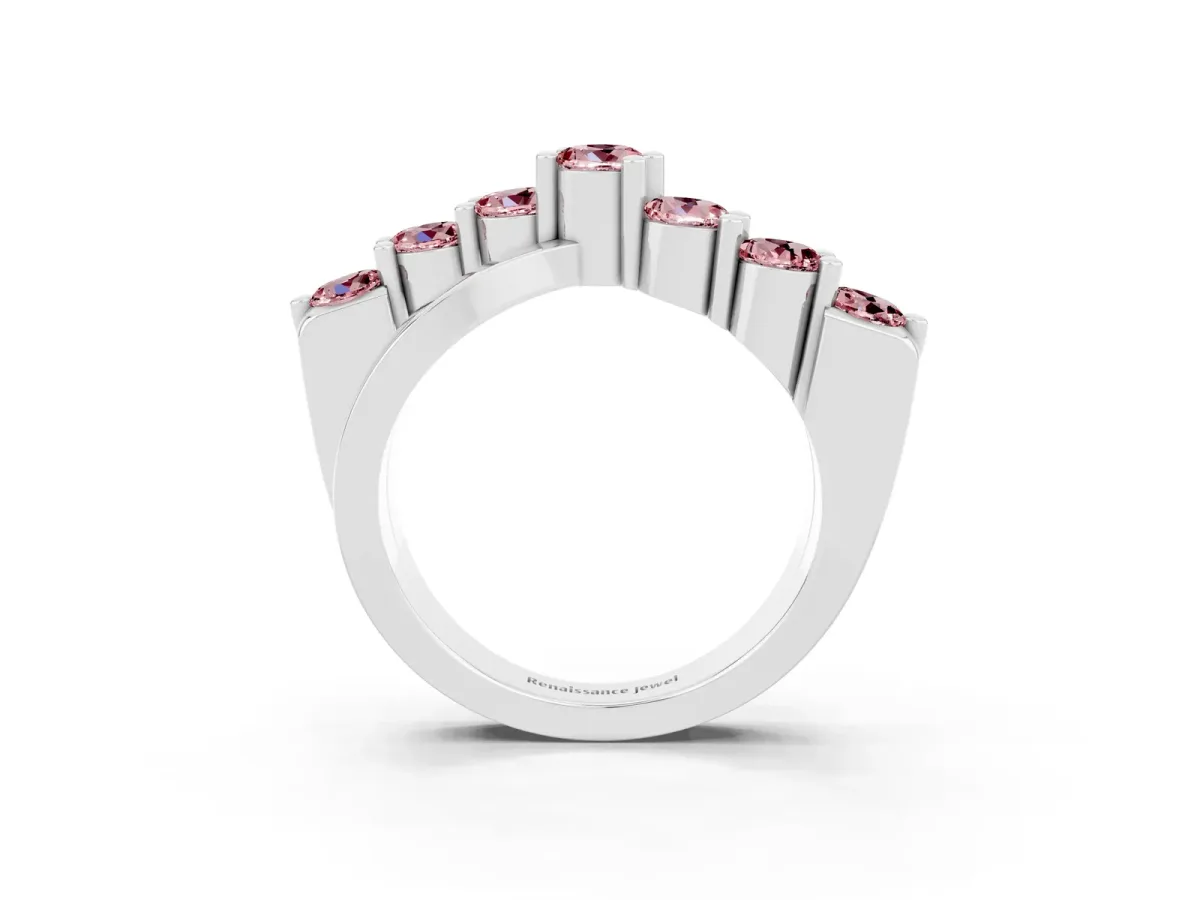 Round Morganite Prong-Set Crossover Band Silver