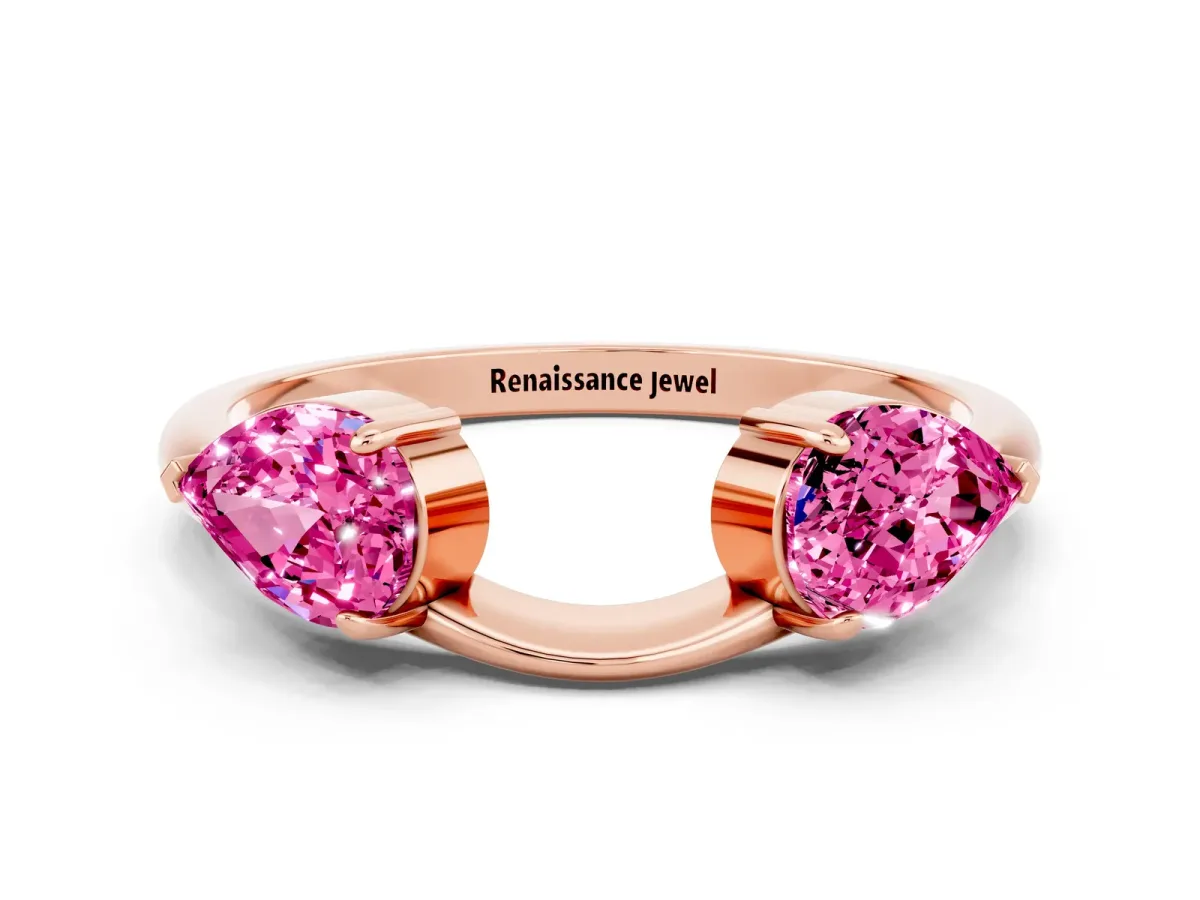 Two-Stone Pear Pink Sapphire Bypass Ring with Prong Setting Rose gold