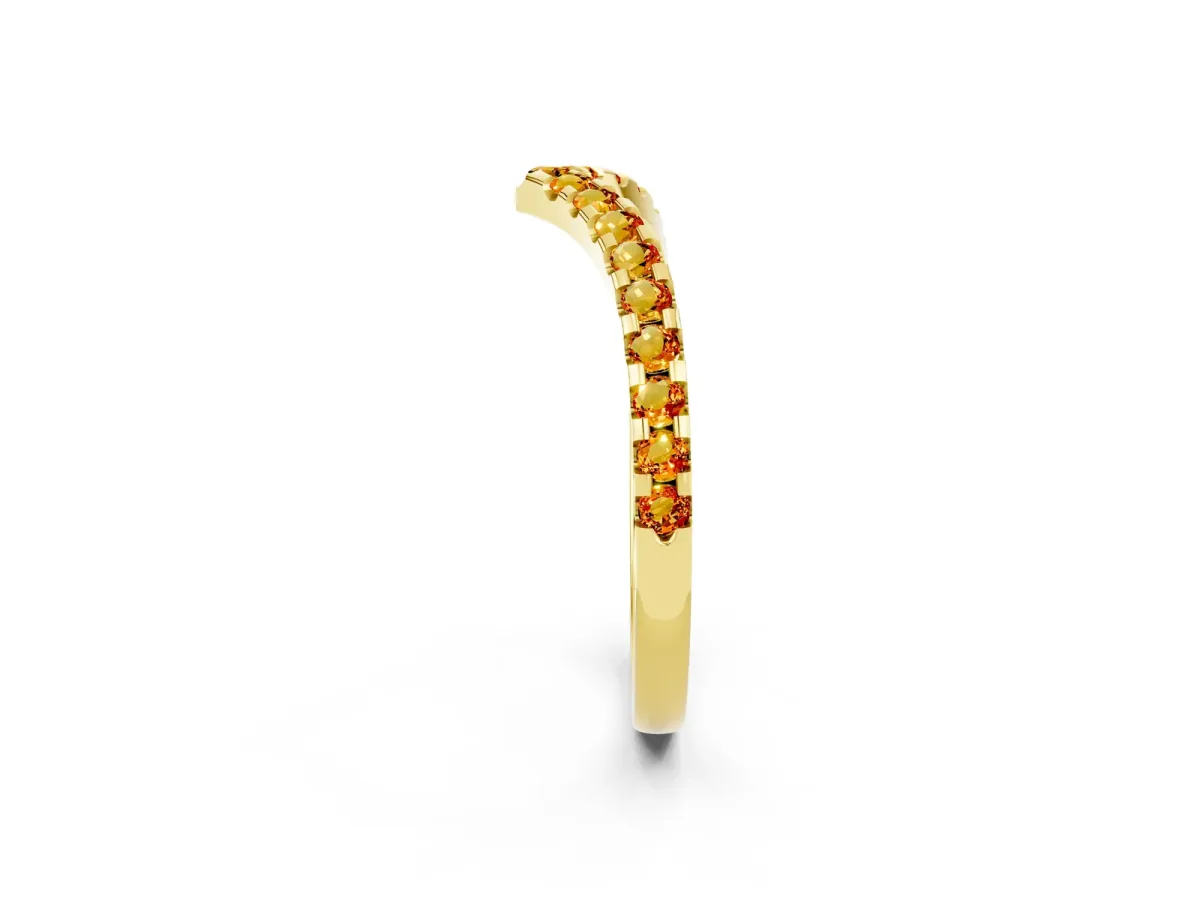 Pavé Round Citrine Chevron Band with Shared Prong Setting Yellow gold