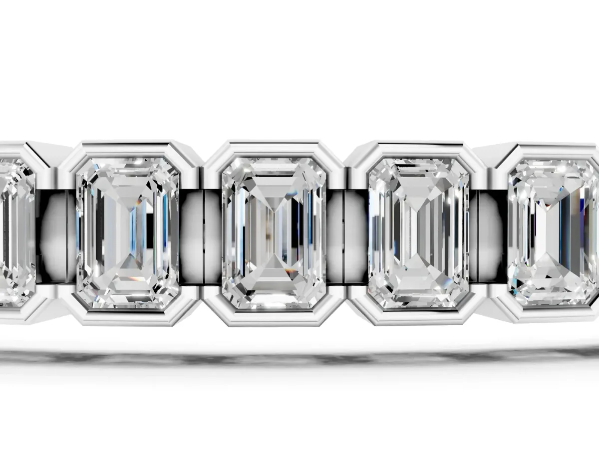 Emerald Cut Diamond Tennis Bracelet with Half Bezel Setting Silver