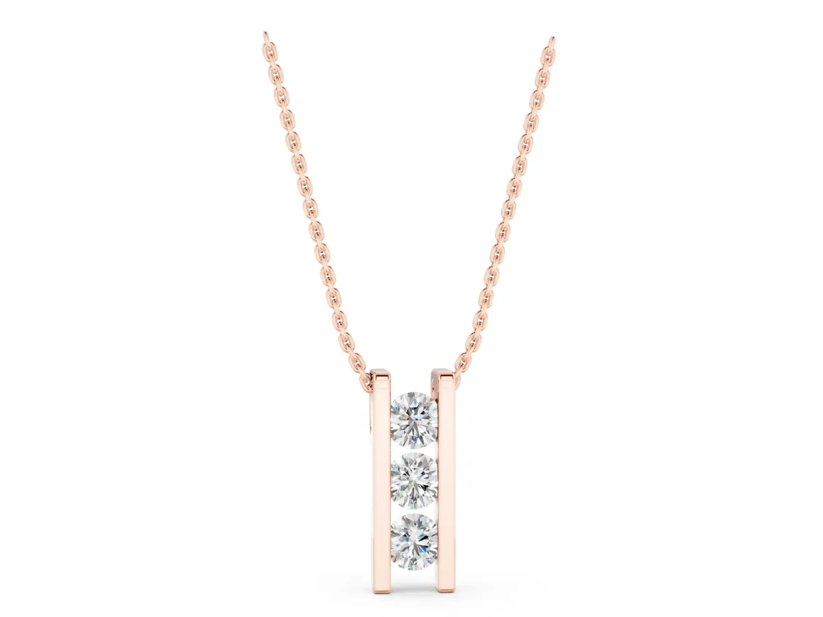 Vertical Channel-Set Round Diamond Bar Pendant Rose gold