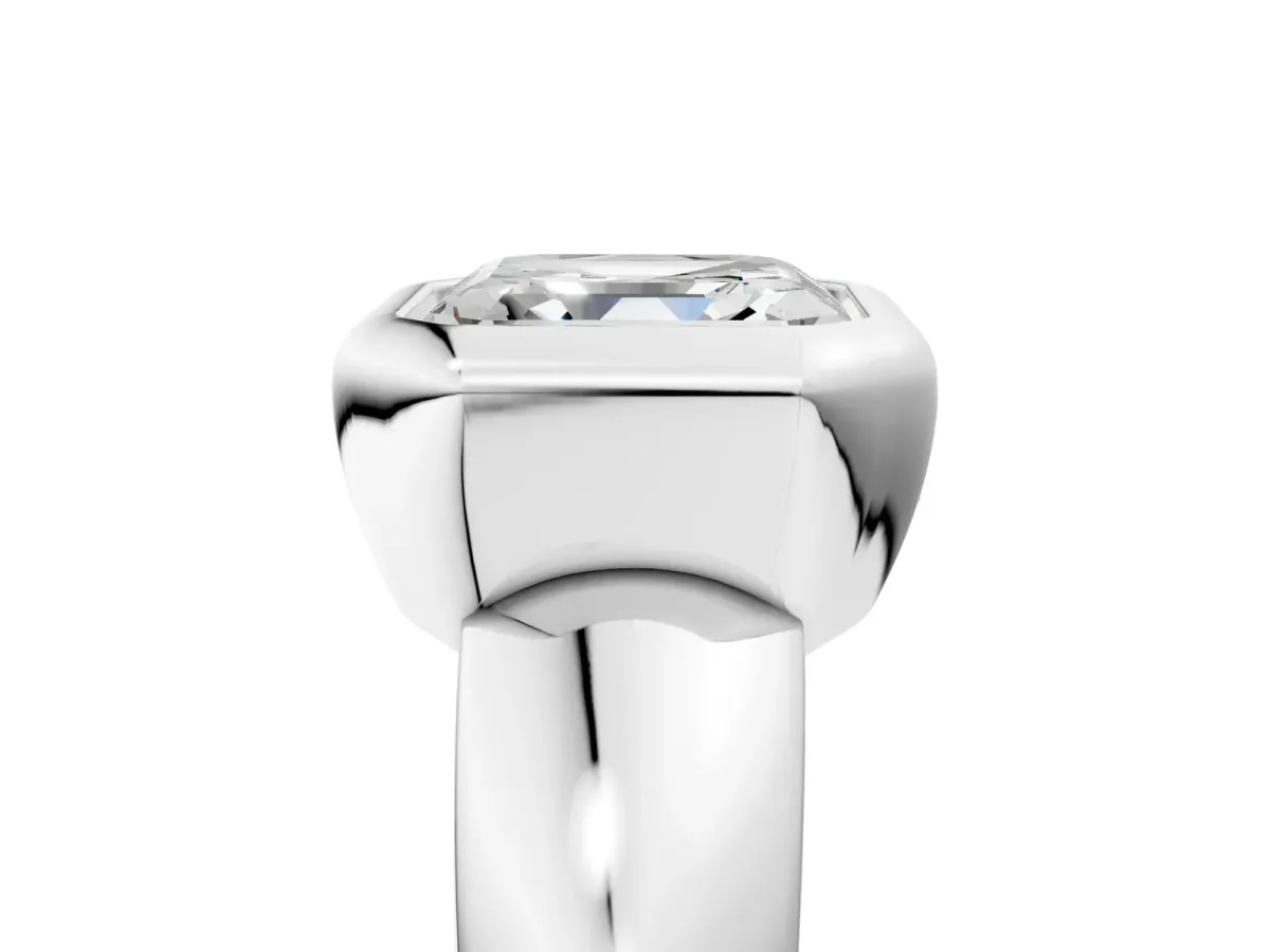 Bezel Set Asscher Cut Solitaire Ring with Wide Band Platinum