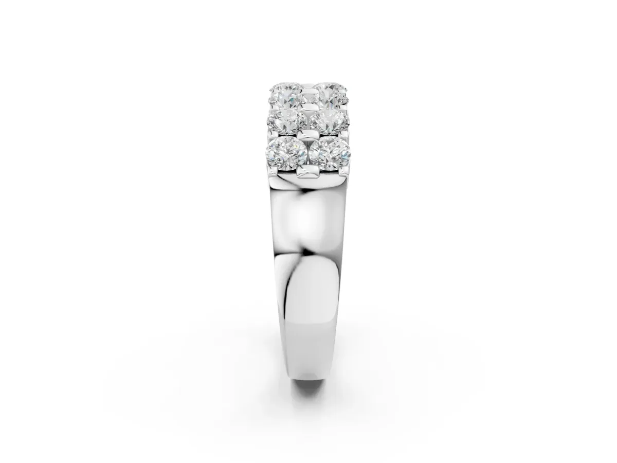 Three-Row Round Diamond Channel Band with Shared Prong Setting White gold