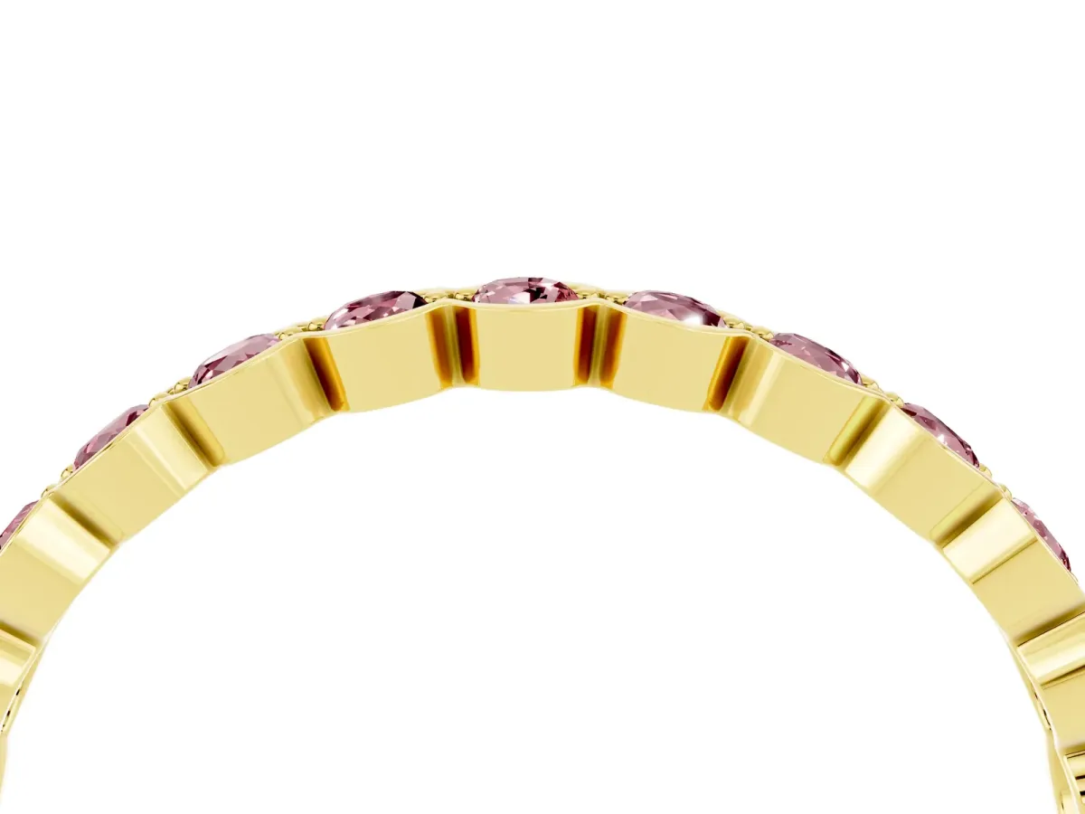 Round Morganite Bezel Set Eternity Band Yellow gold