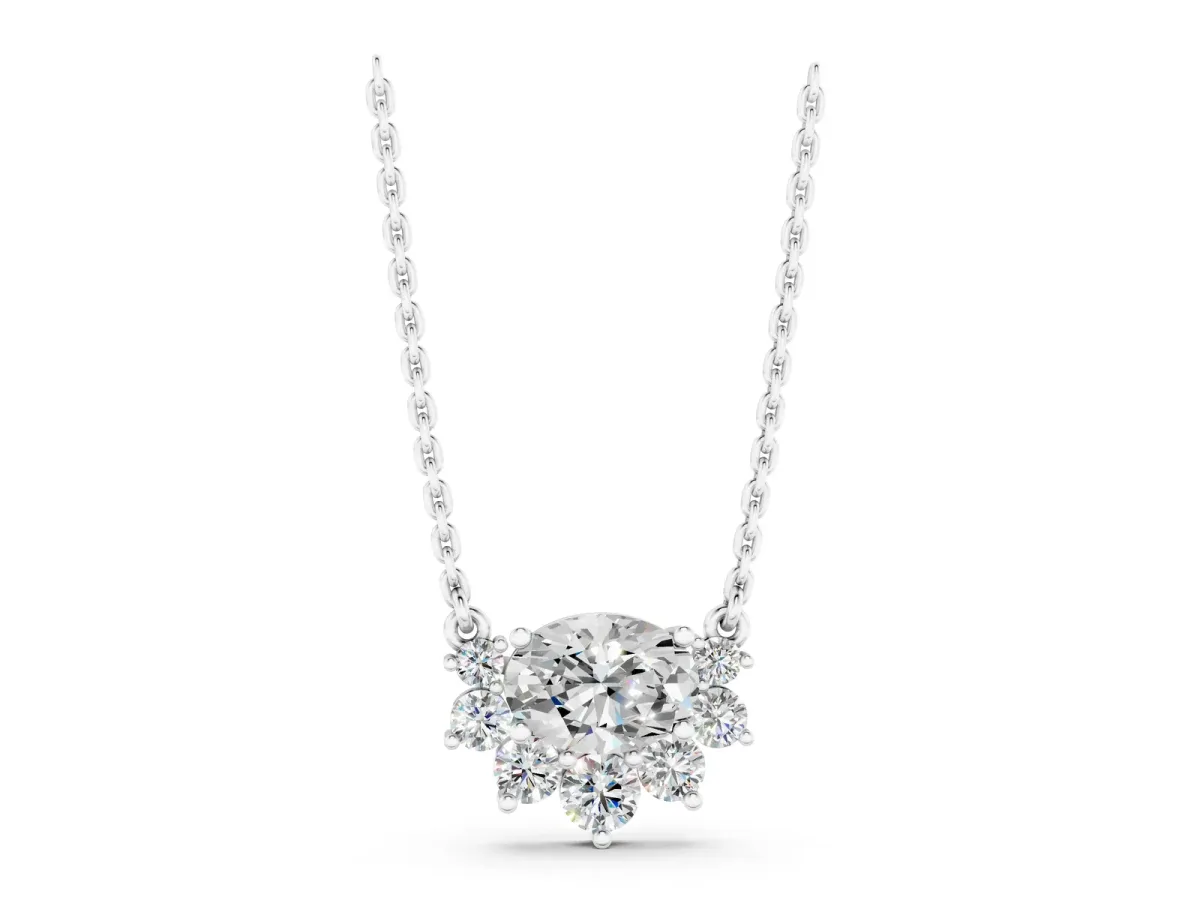 Oval Diamond Cluster Pendant with Prong Setting Silver