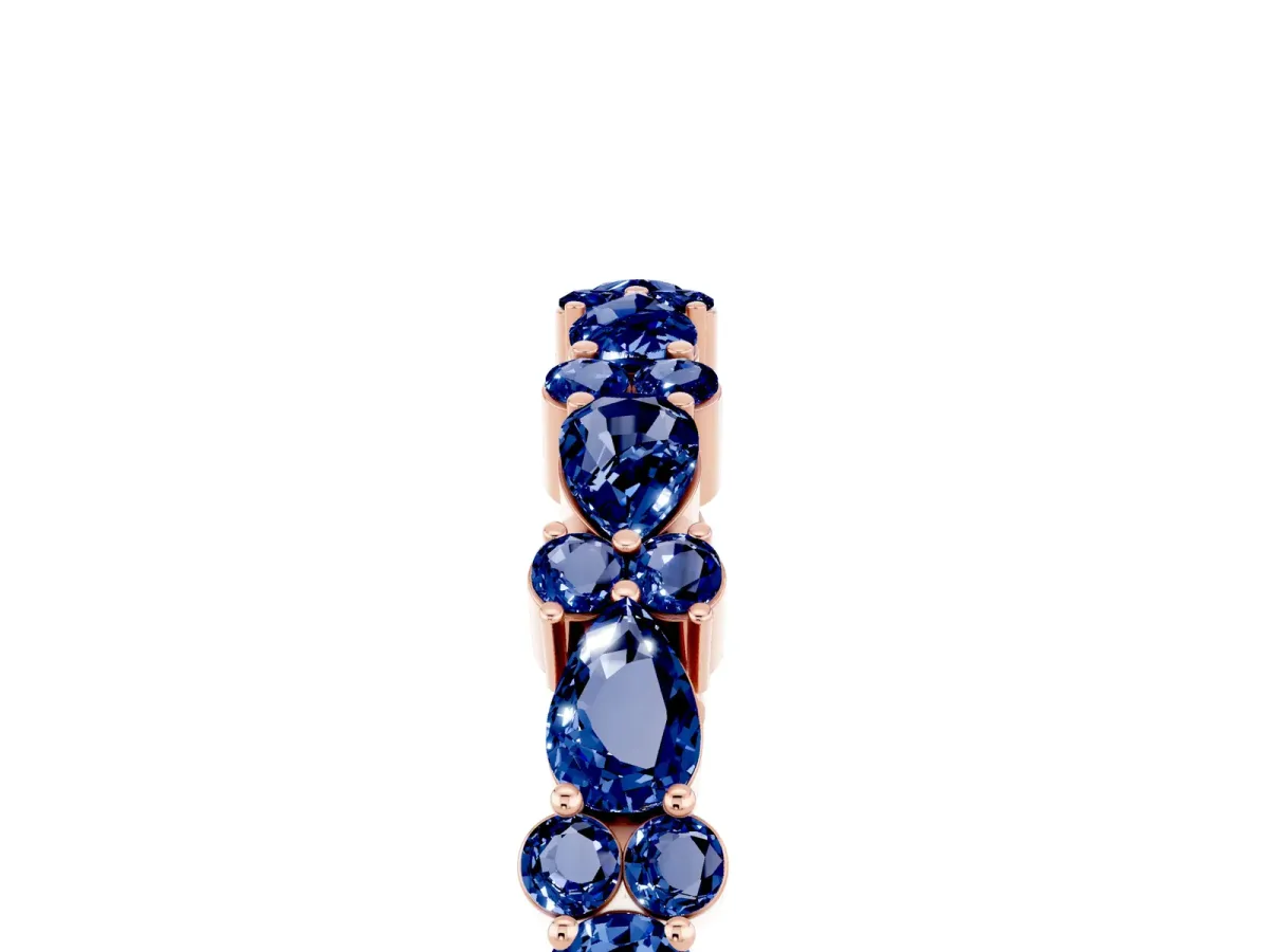 Pear and Round Blue Sapphire Wedding Band Rose gold