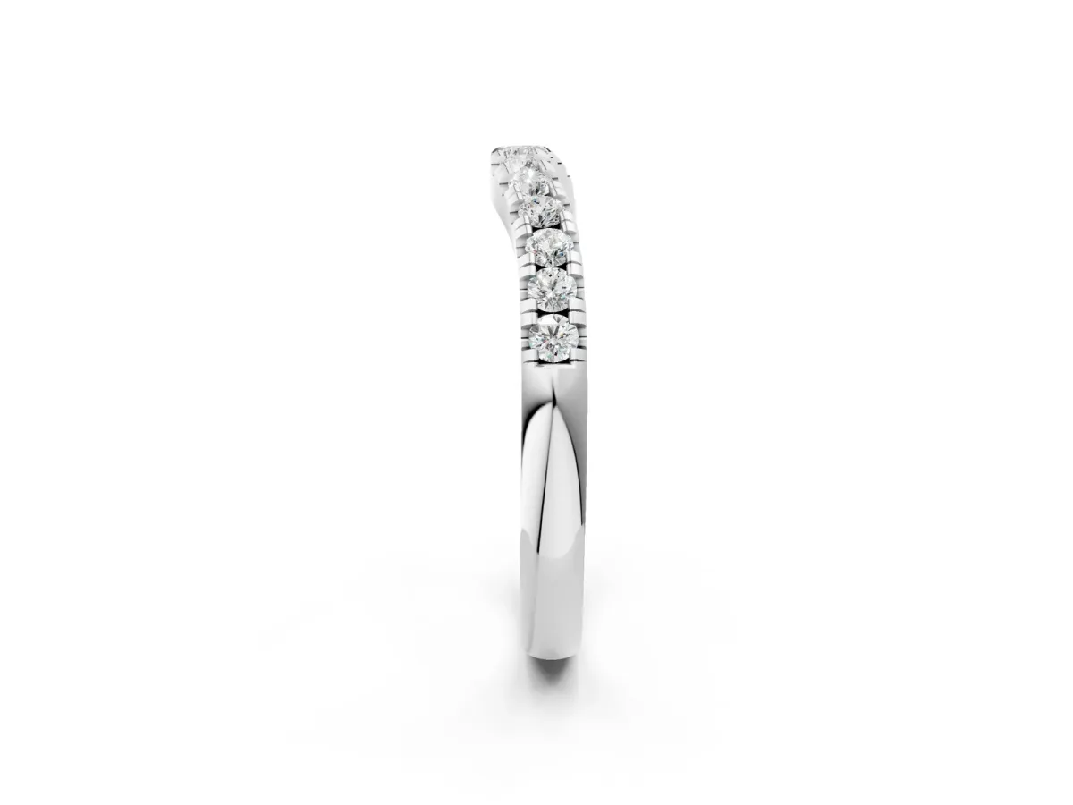 Pavé Set Round Diamond Curved Band with Shared Prong Setting Silver