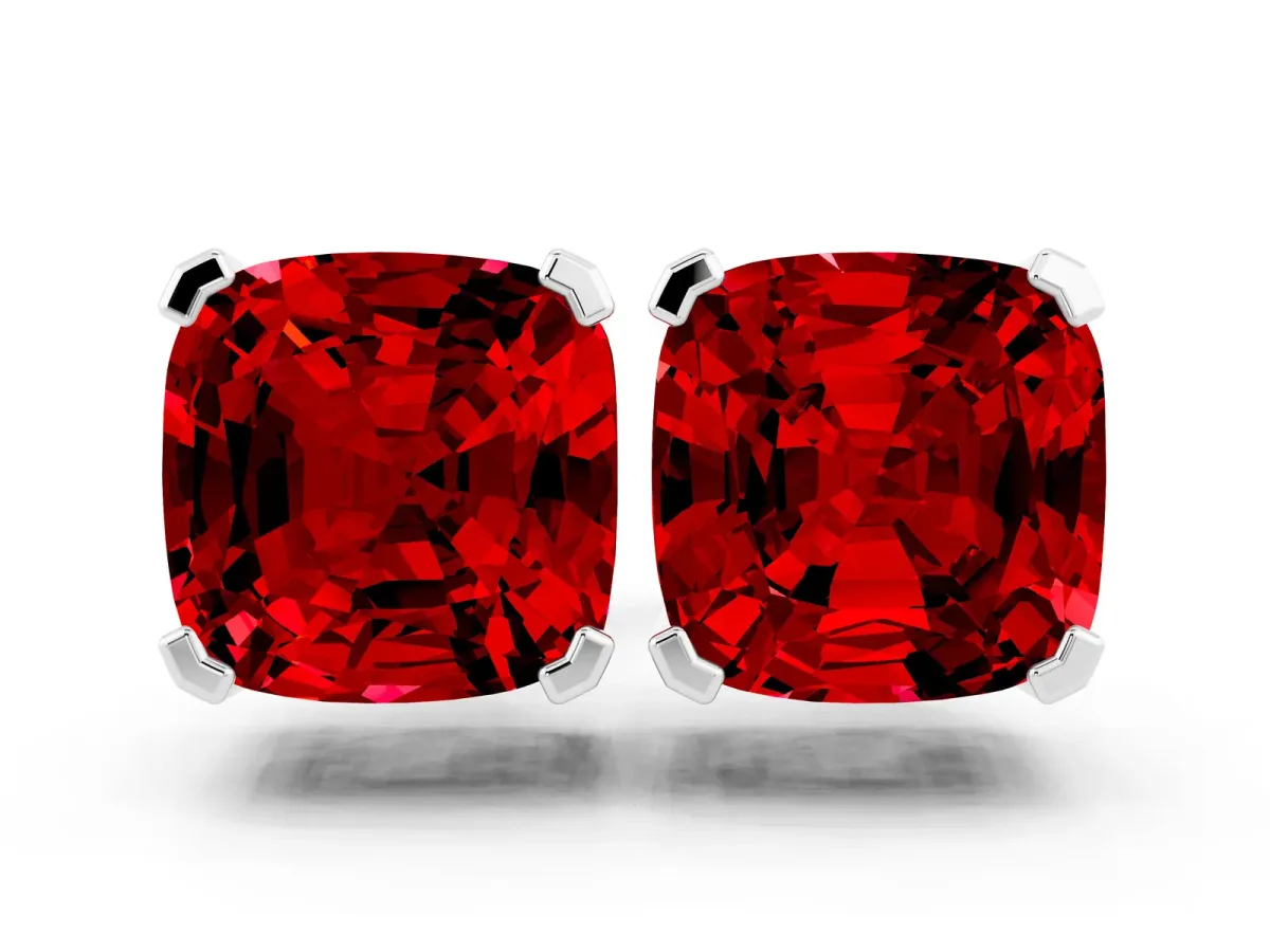 Cushion Cut Ruby Stud Earrings Platinum