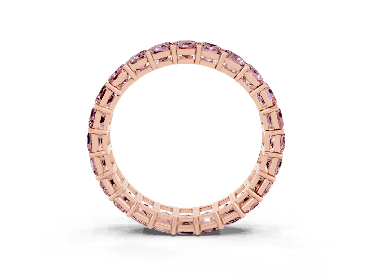 Emerald Cut Morganite Eternity Band with Shared Prong Setting Rose gold