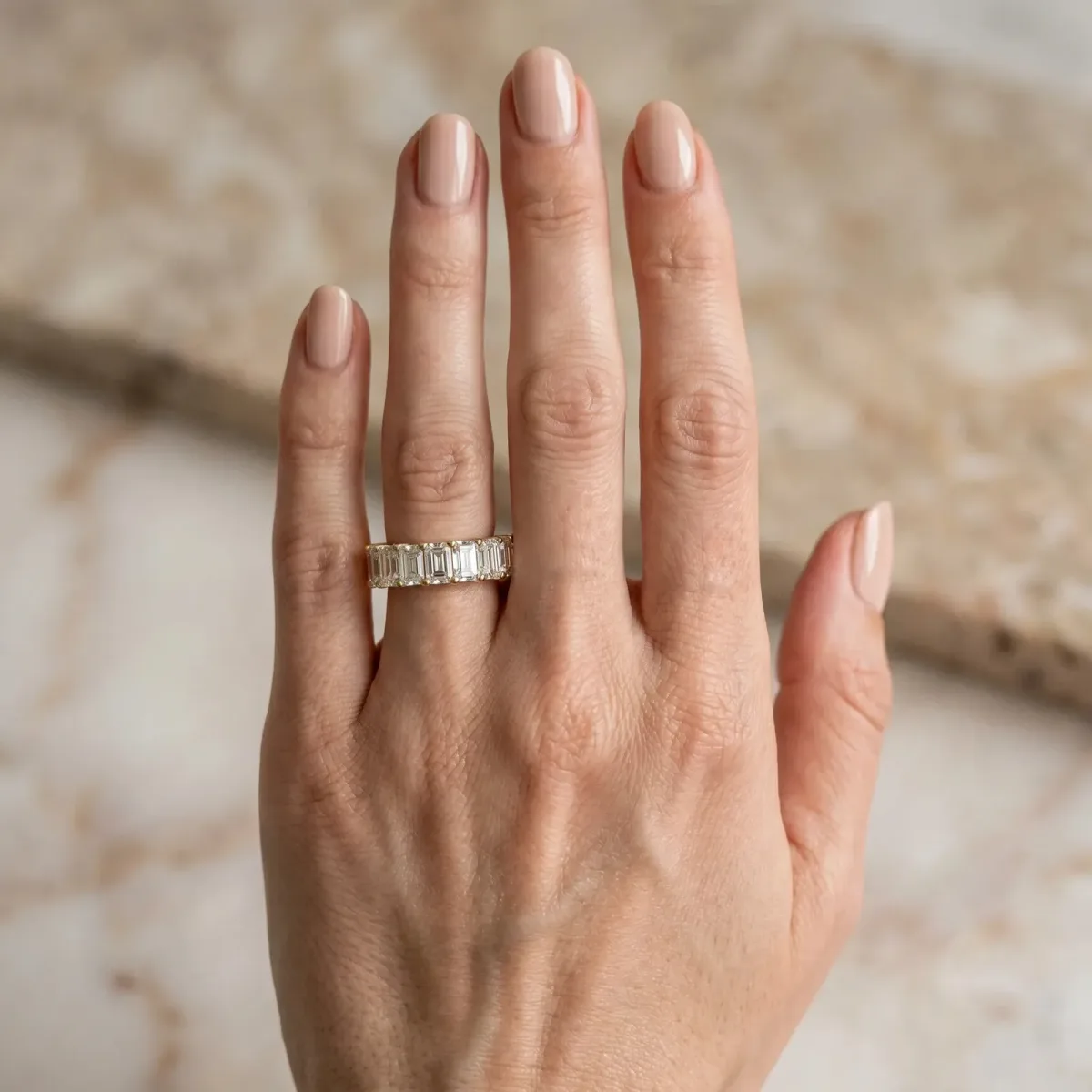 Emerald Cut Diamond Prong-Set Half Eternity Band Yellow gold