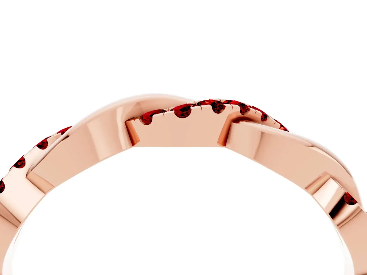 Pavé Round Ruby Twist Eternity Band with Shared Prong Setting Rose gold