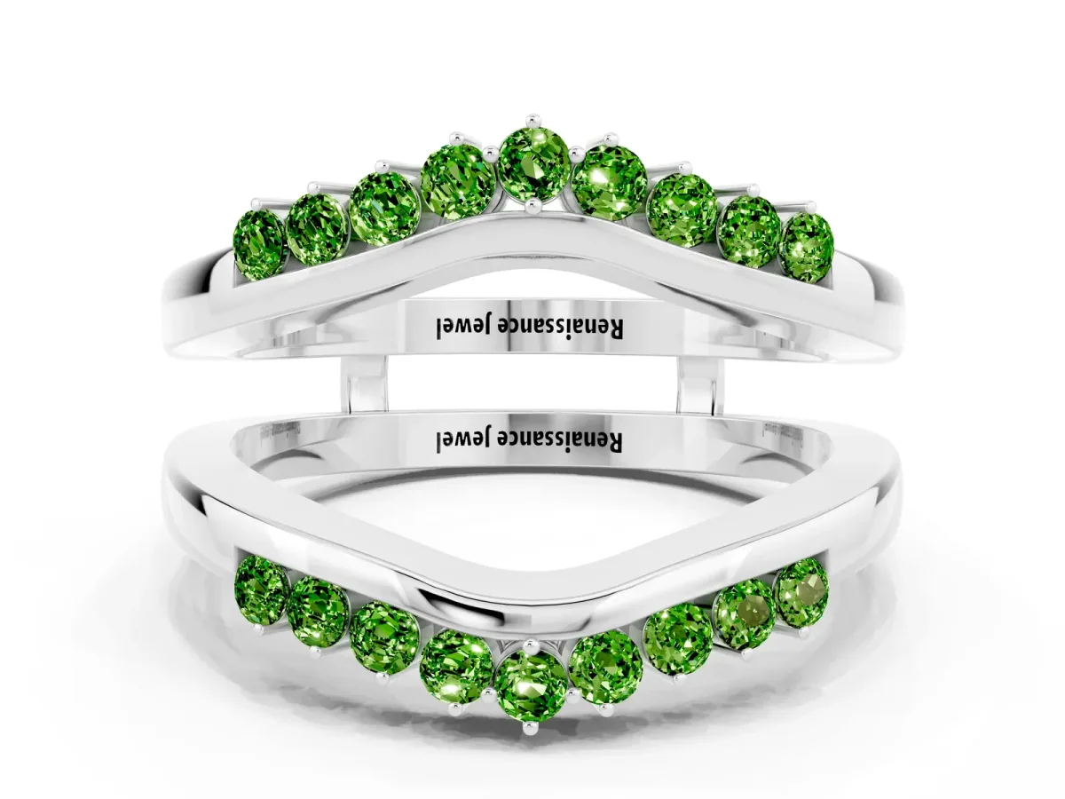 Round Peridot Chevron Contour Band with Prong Setting Silver