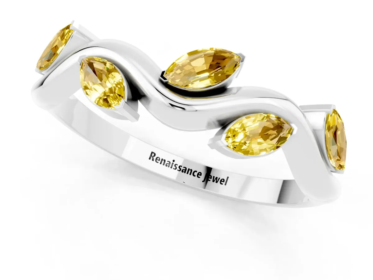 Marquise Yellow Sapphire Twisted Band with Prong Setting Platinum