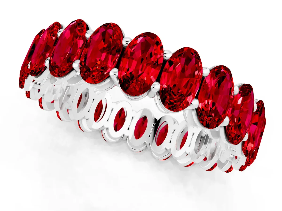 Oval Cut Ruby Eternity Band with Shared Prong Setting Platinum