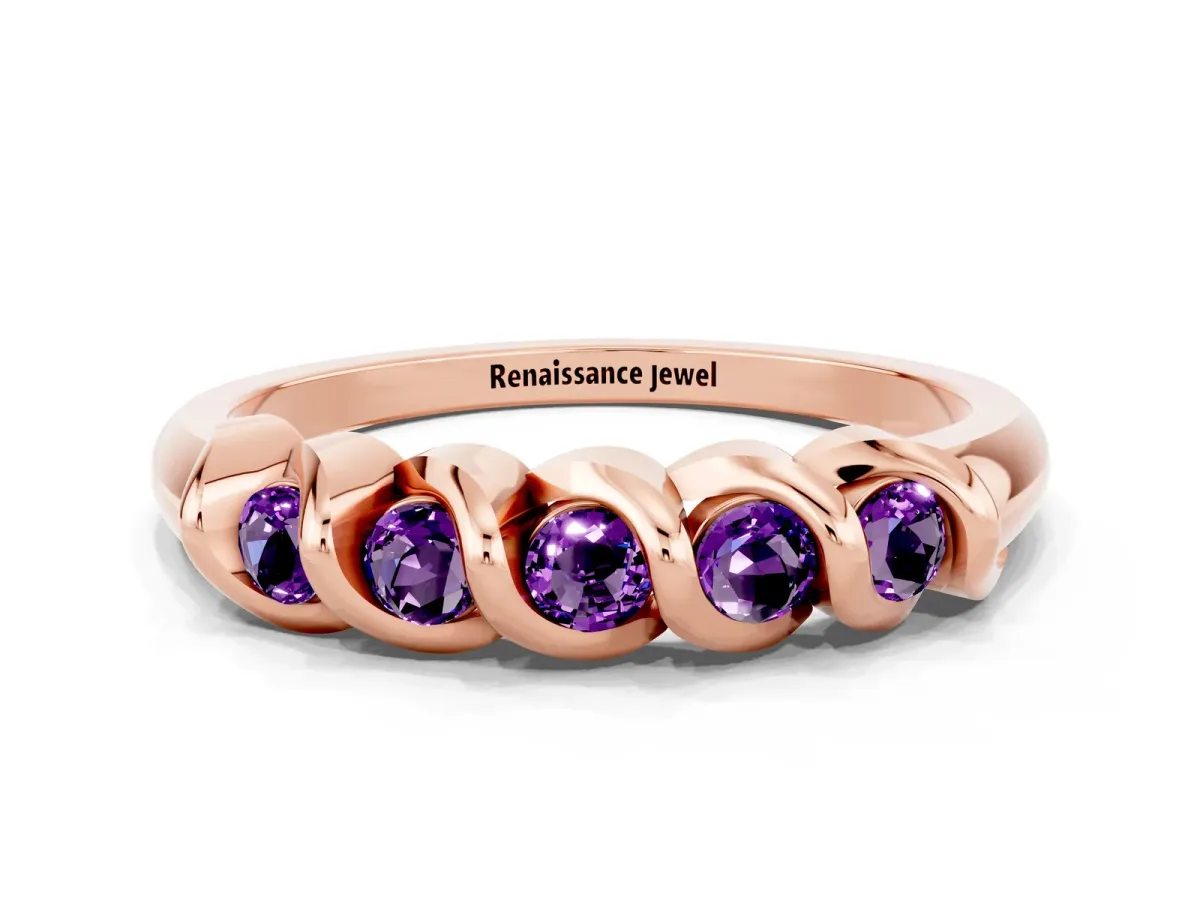 Round Amethyst Eternity Band with Twist Prong Setting Rose gold