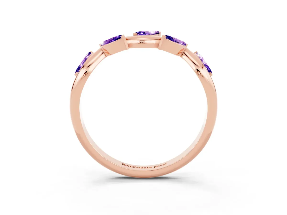 Marquise Tanzanite Twisted Band with Prong Setting Rose gold