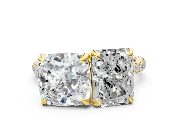 Cushion and Radiant Toi Moi Ring with Prong Setting and Pave Band Yellow gold