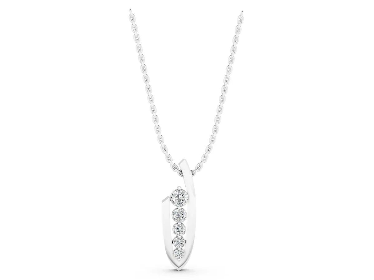 Channel Set Round Diamond Pendant with Bar Prong Setting White gold