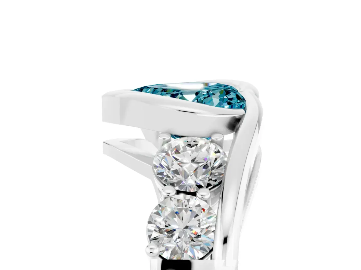 Bezel Set Heart Cut Blue Topaz Bypass Ring with Round Accents Silver