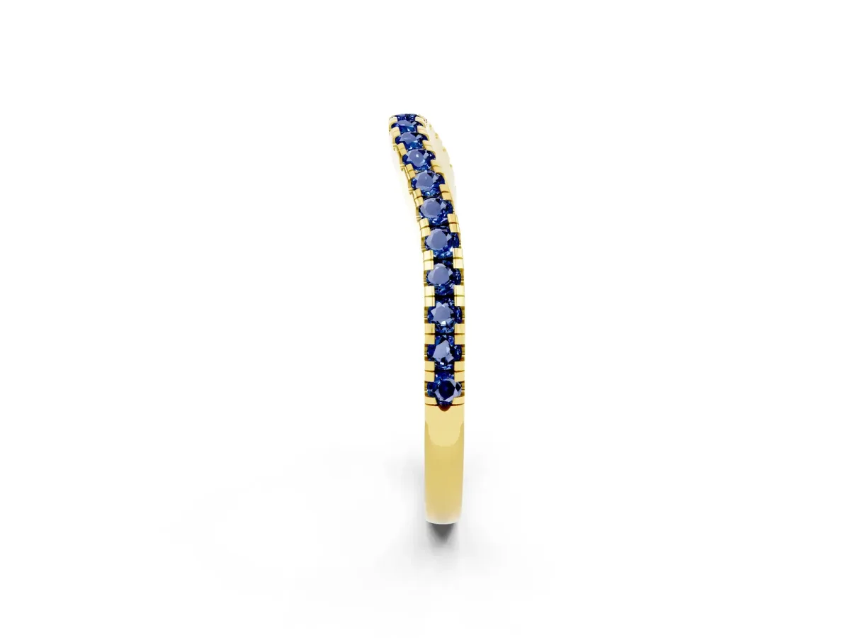 Round Blue Sapphire Pavé Half Eternity Band with Shared Prong Setting Yellow gold