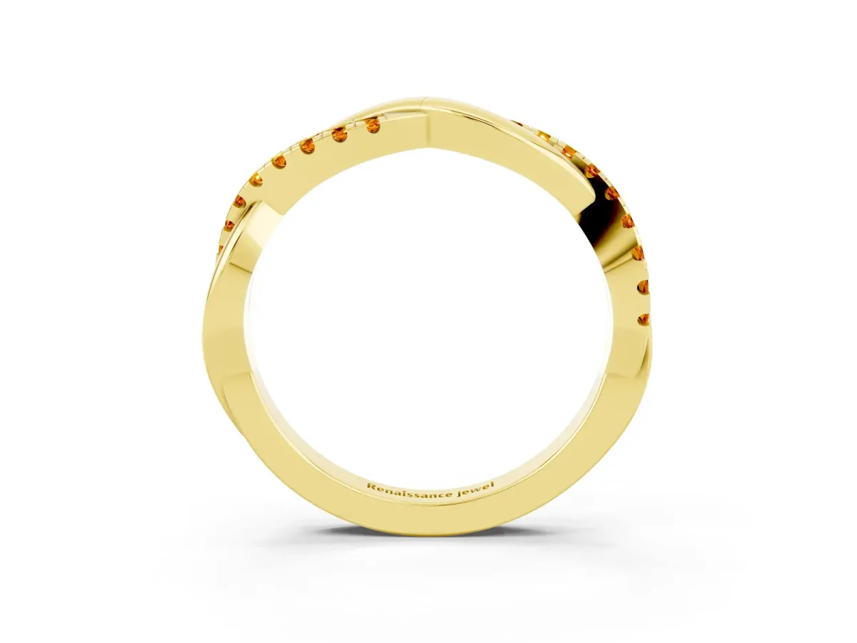 Round Citrine Twisted Infinity Band with Prong Setting Yellow gold