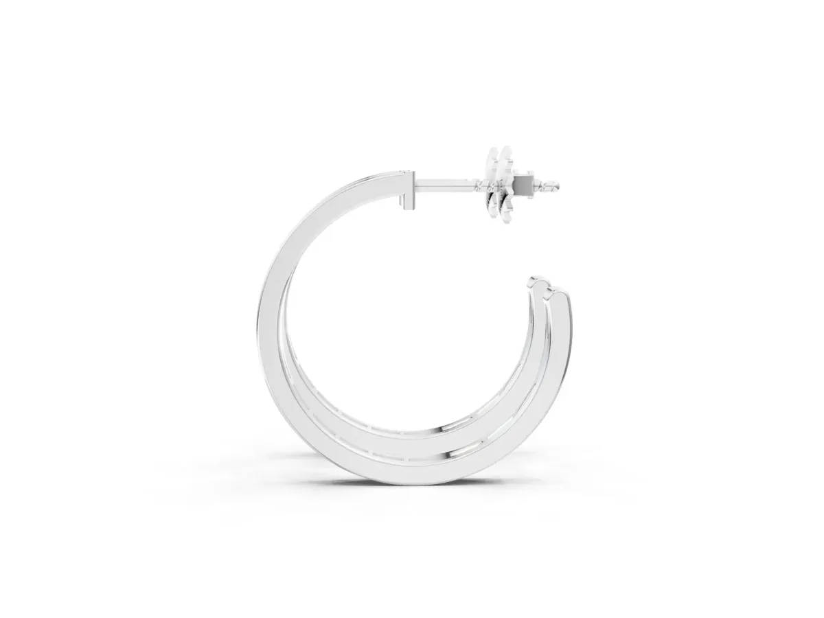 Baguette Diamond Channel-Set Inside-Out Hoop Earrings Silver