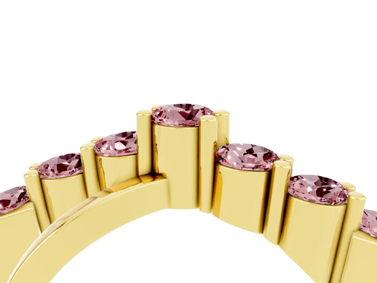 Round Morganite Prong-Set Crossover Band Yellow gold